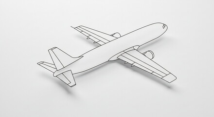 Fototapeta premium 白背景シンプル飛行機線画イラスト 滑らかな曲線美しいデザイン. AI Generated