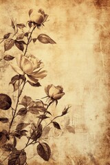 Naklejka premium Antique Roses on Vintage Paper: A Sepia-Toned Botanical Illustration
