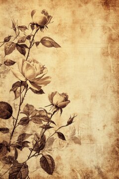 Antique Roses on Vintage Paper: A Sepia-Toned Botanical Illustration