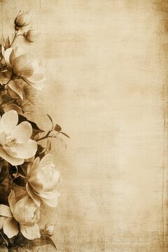 Vintage Floral Sepia Background: Elegant Roses on Antique Paper Texture