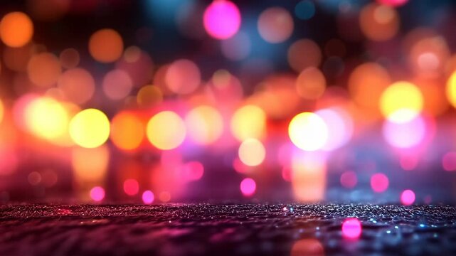 Abstract Night Lightscape: Vibrant Bokeh and Glimmering Surface