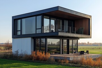 Fototapeta premium Modern architectural design of a sleek house with large windows