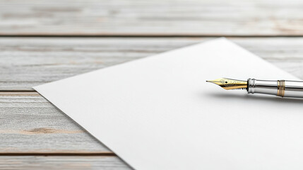 fountain pen resting on blank sheet of paper, ready for writing