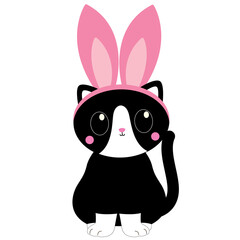 Easter cat clip art, cute cat with bunny ears, black and white kitten, Easter eggs clip art, pastel color cat, kawaii cat, cartoon Easter kitten, Easter bunny cat, spring animal clip art, adorable cat