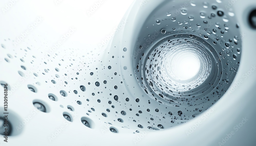 Poster spiral of circles in varying sizes on a white background, abstract art with a sense of movement and 