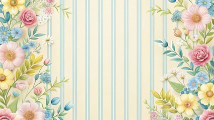Pastel Floral Bouquet Design with Vertical Stripes Background for Invitation or Announcement