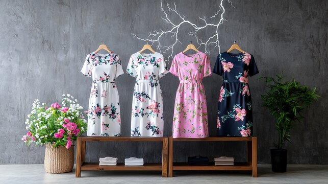 High-fashion clothing line against a dramatic lightning bolt pattern