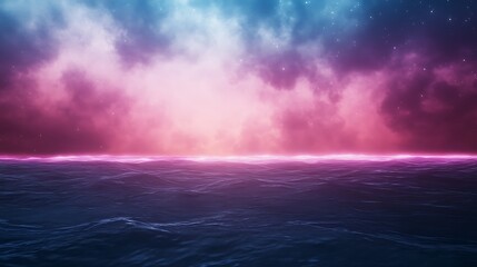 Fototapeta premium Vibrant seascape at dusk with colorful clouds and shimmering water.
