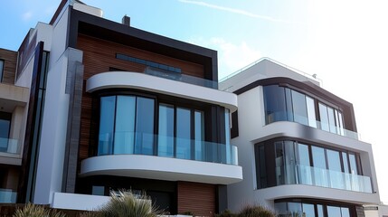 Obraz premium Modern Coastal Architecture with Sleek Lines and Large Windows