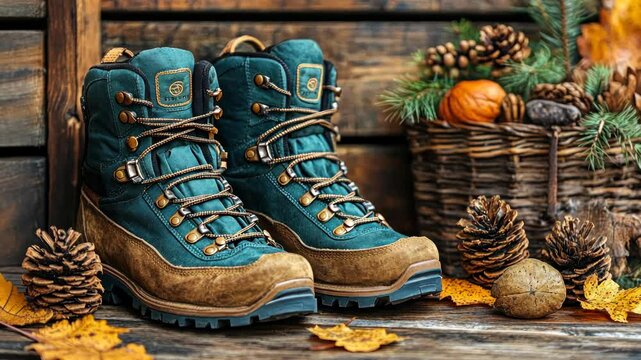 Stylish Teal and Brown Hiking Boots for Autumn Adventures