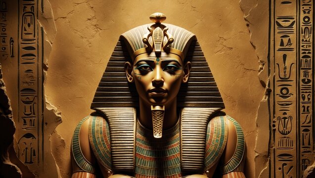 The antique artwork or engraving illustrates an ancient Egyptian divinity and the religion.