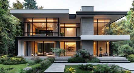 Modern Architectural Home Surrounded by Lush Greenery and Nature