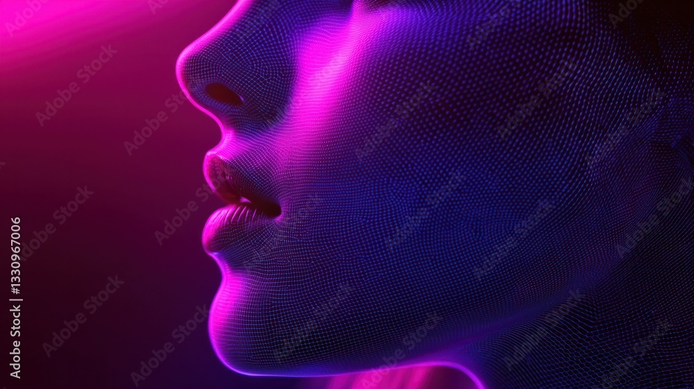 Poster abstract profile portrait with vibrant neon colors and patterns