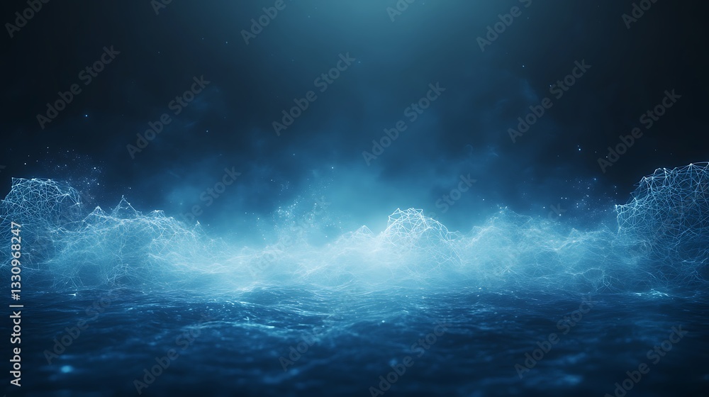 Poster calm water surface with gentle waves illuminated by soft blue light.