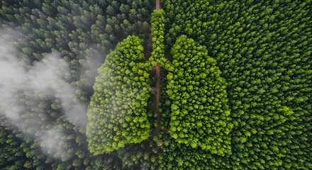 Aerial View of Lungs Shaped Forest: A Breath of Fresh Air, Nature's Resilience, Environmental Conservation