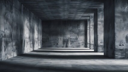 Empty grey large empty textured concrete grunge wall room with natural shadow