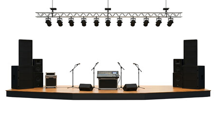 Professional Stage Setup with Audio Equipment for Live Performance isolated on white or transparent png background