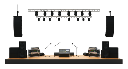 Professional Stage Audio Setup for Live Performance isolated on white or transparent png background