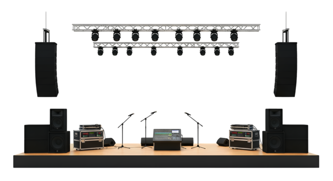 Professional Stage Audio Setup for Live Performance isolated on white or transparent png background - Powered by Adobe