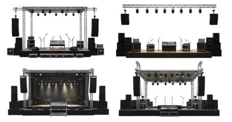 Set of Professional Stage Setup for Live Performances isolated on white or transparent png background