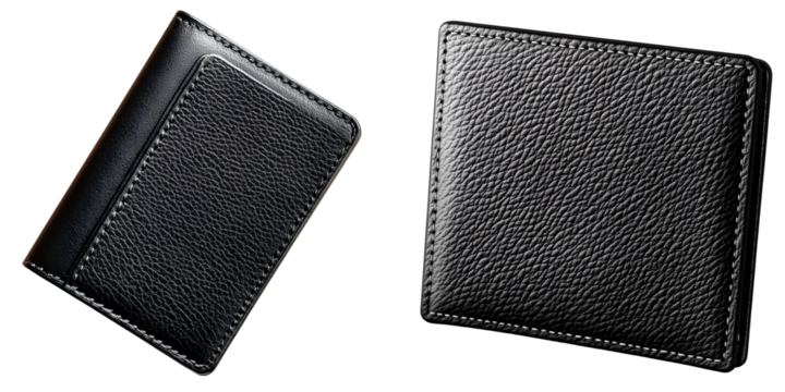 Black leather wallet, isolated on a transparent background PNG