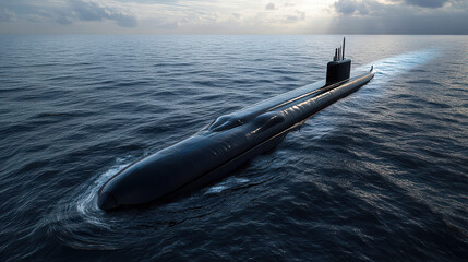 military Submarine emerging from ocean surface. generative ai