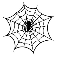 Fototapeta premium Spider on Web Line Art Illustration