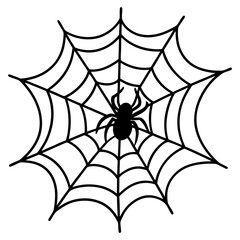 Fototapeta premium Spider on Web Line Art Illustration