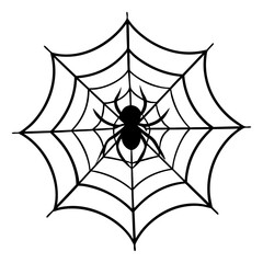 Spider on Web Line Art Illustration