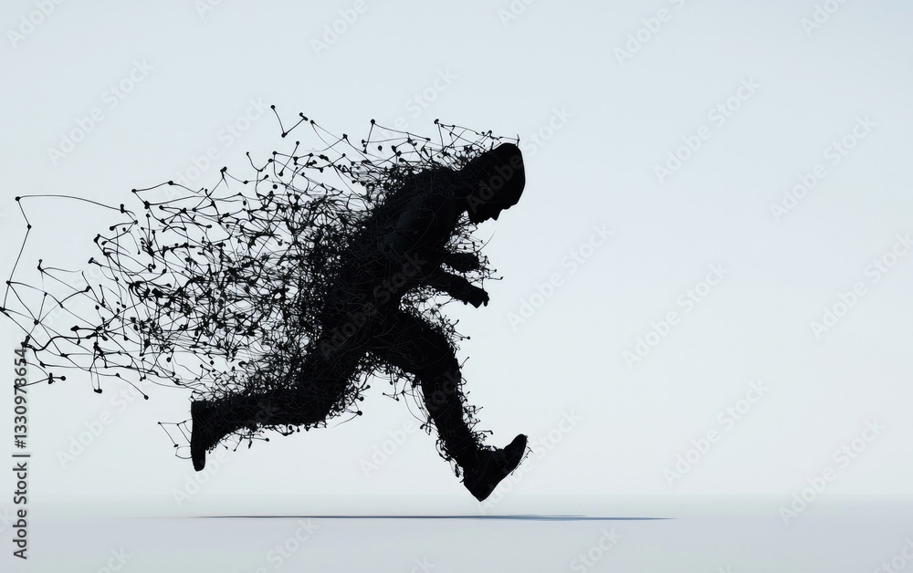 Poster abstract running pixelated figure on white background