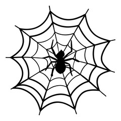 Spider on Web Line Art Illustration