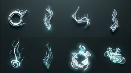 a collection of stylized smoke elements against a dark background
