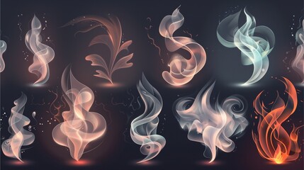 abstract smoke elements in various shapes and colors