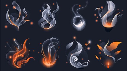abstract smoke or fire illustrations with glowing effects and various shapes 