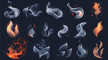 a collection of abstract fire and smoke elements in an artistic arrangement
