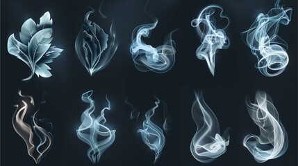 an artistic illustration features various elegant smoke, creating a sense of mystery and ethereal beauty