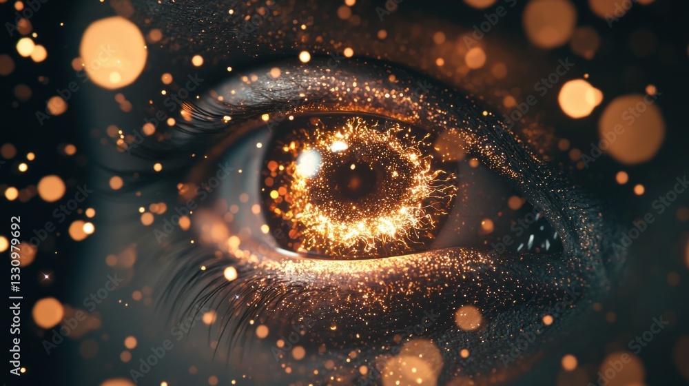 Poster captivating close-up of a sparkling eye with abstract bokeh effect