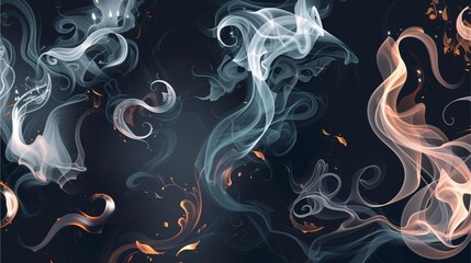 an abstract smoke art in shades of blue, white, and gold, with swirling patterns, creating a captivating and ethereal atmosphere
