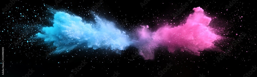 Poster colorful clouds of blue and pink powder burst against a black backdrop, creating a vibrant and dynam