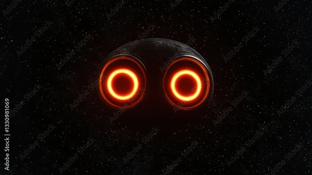 Poster cosmic encounter with fiery rings around mysterious planet sphere