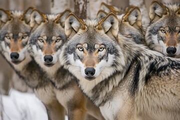 Fototapeta premium Gray Wolves in Winter Forest