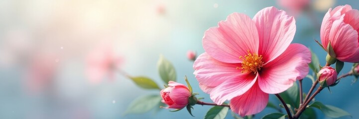 Vibrant blooms in soft watercolor wash, delicate details , element, purple