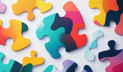 Colorful Abstract Puzzle Pieces on White Background