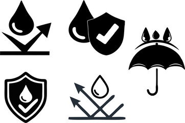 Waterproof icons set. Protection from water and Liquid protection signs for printing on packing. Water resistant symbols.