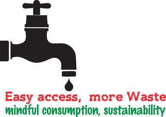 Easy access, more waste. Water tap and drop of water. Save earth water campaign, can be used for banner, poster, greeting card, website, flyer.