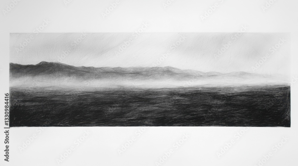 Poster an open field under a gray sky, void of movement, filled only with a sense of emptiness.