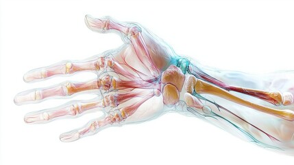Detailed Anatomy of Human Hand Showing Bones and Muscles Structure