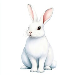 Obraz premium Cute White Rabbit Sitting Calmly with Bright Eyes and Fluffy Fur