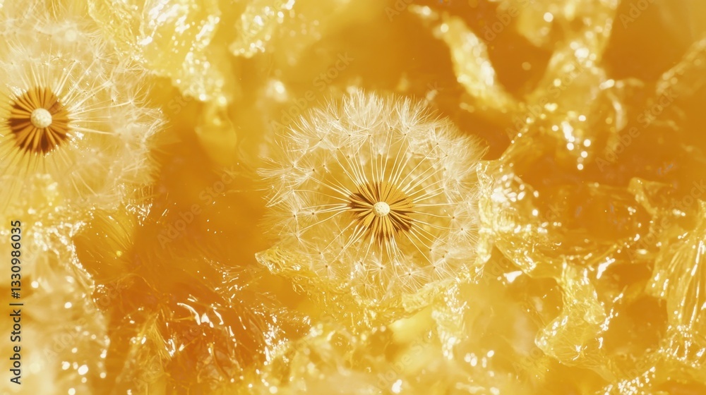 Poster dandelion seeds float effortlessly through the golden sky, each one a delicate messenger of change a