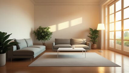Fototapeta premium Sunny living room interior design